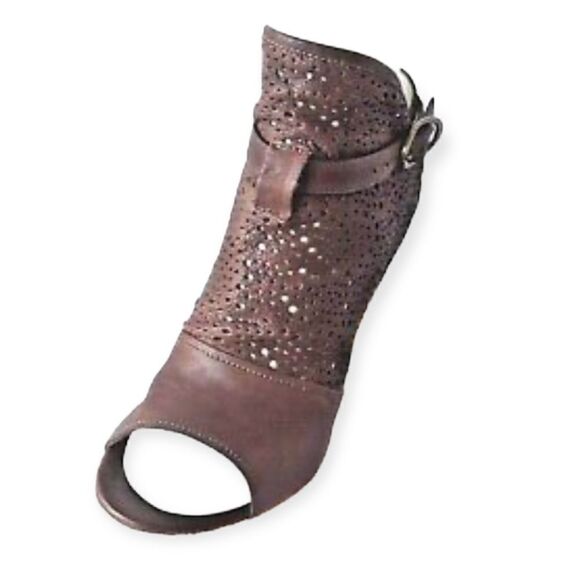 Latitude Femme Perforated Open Toe Brown Leather Strappy Ankle Booties Sz 40 - Picture 5 of 11